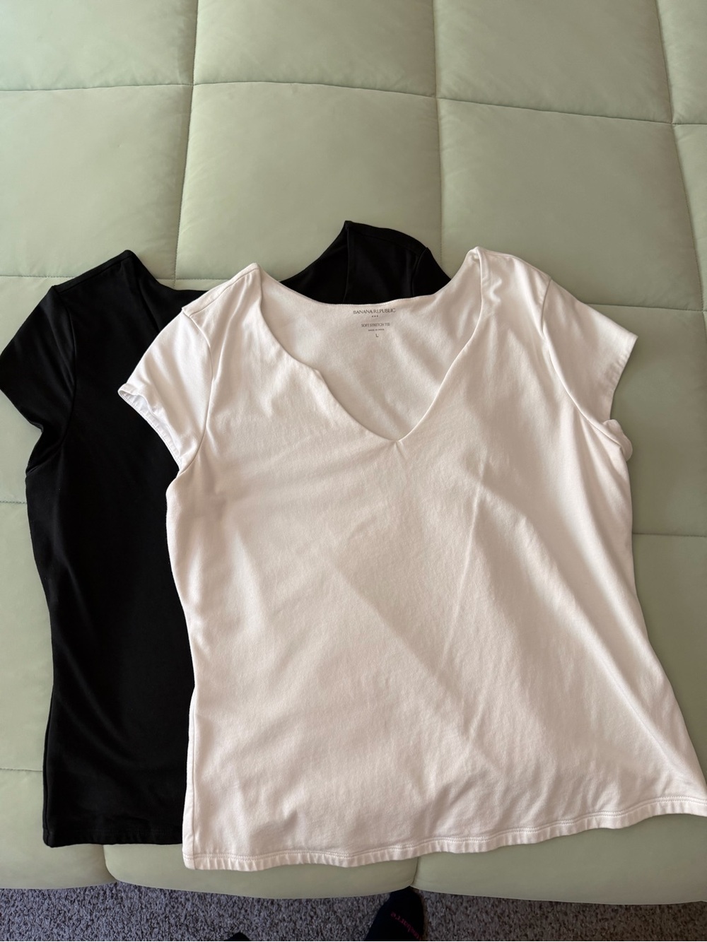 Banana Republic Soft White & Black V-Neck Cap Sleeve Tee, set of 2.